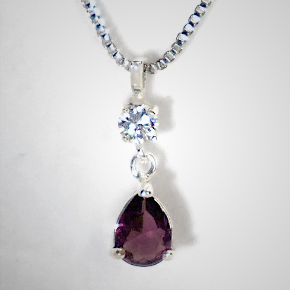 Swarovski Crystal Purple Teardrop Pendant Necklace Silver Plated Box Chain New